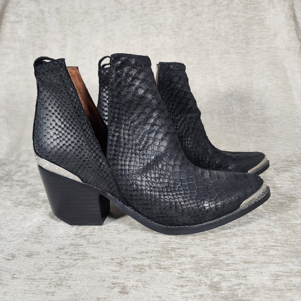 Jeffrey Campbell Cromwell Booties Snake Print Leather Cut-Outs Western Boho 8.5